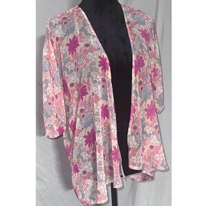 3rd & Malt Sheer Overshirt, Sheer, Peach and Pink Flowered, Size Small
